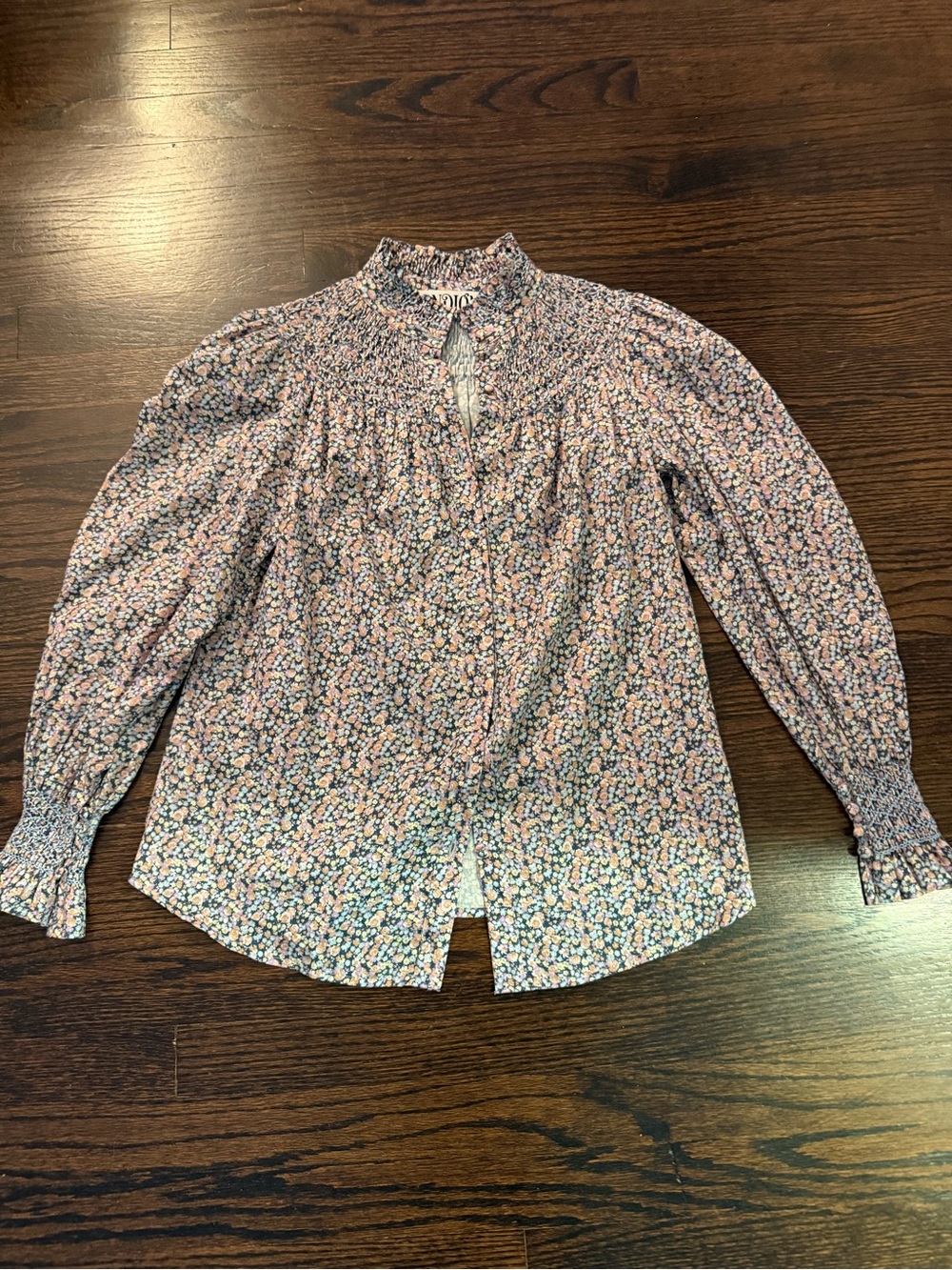 Andion Smocked-Neck Floral Blouse in Pink Multi